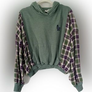 Upcycled Tentree Hoodie Eddie Bauer Flannel Shirt Cropped Top